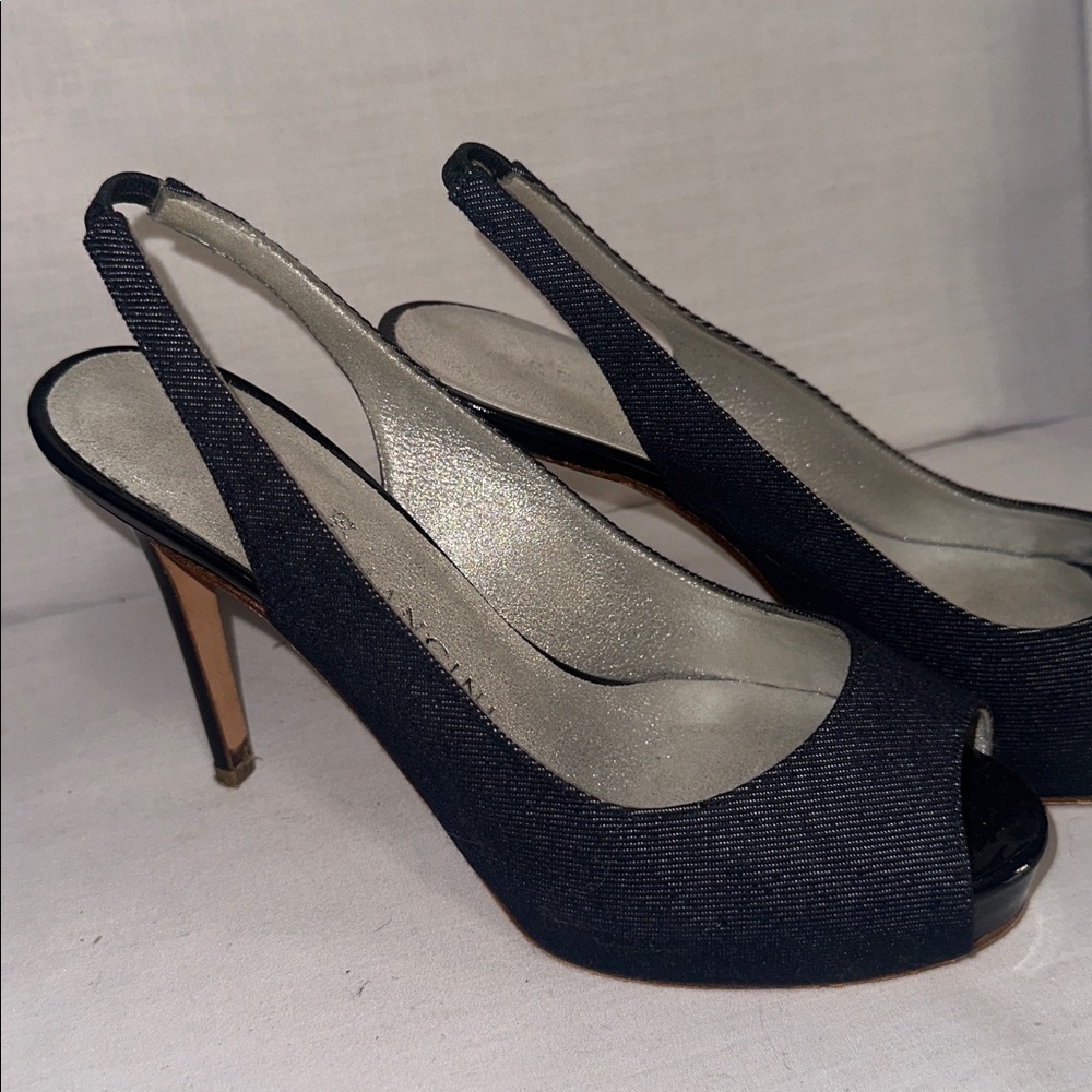 Rene Mancini Jean Peep Toe Slingback Heels - Picture 5 of 9